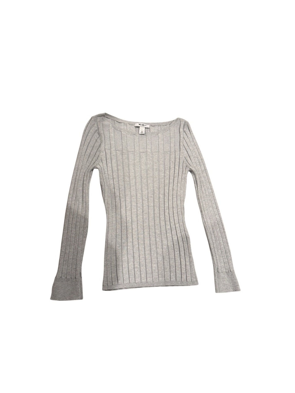White House Black Market Light Gray Metallic Ribbed Scoop Neck Sweater